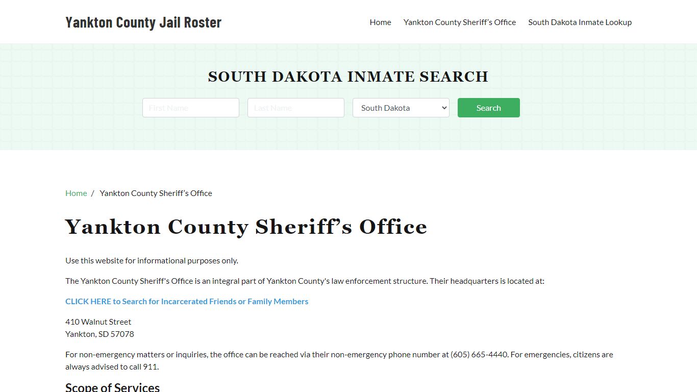 Yankton County Sheriff Office, SD, Arrest Warrants Search