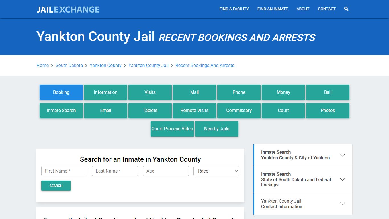 Yankton County Jail Recent Bookings And Arrests - Jail Exchange