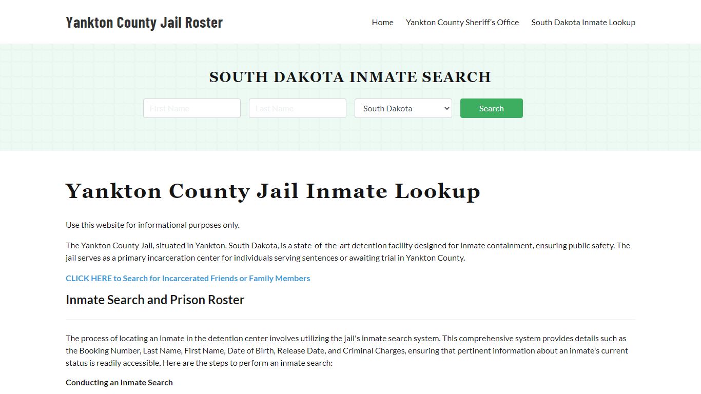 Yankton County Jail Roster Lookup, SD, Inmate Search